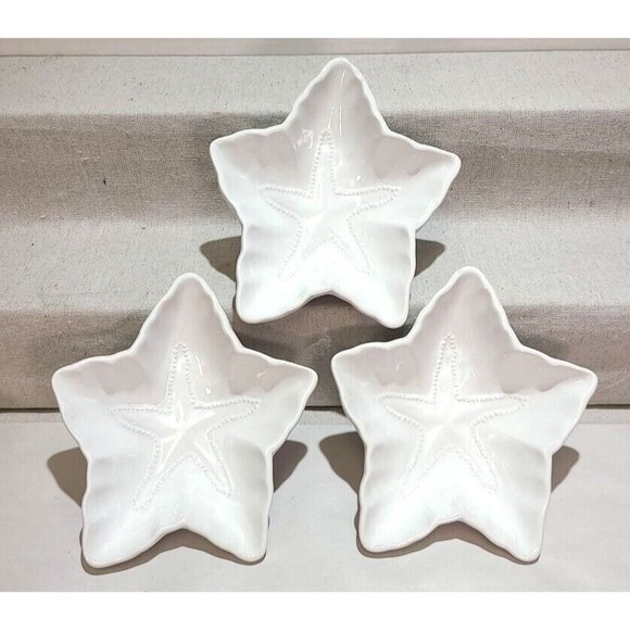 Set Of 3 Home Essentials Vintage Collection Starfish Dish Bowl White Nautical - Picture 1 of 8